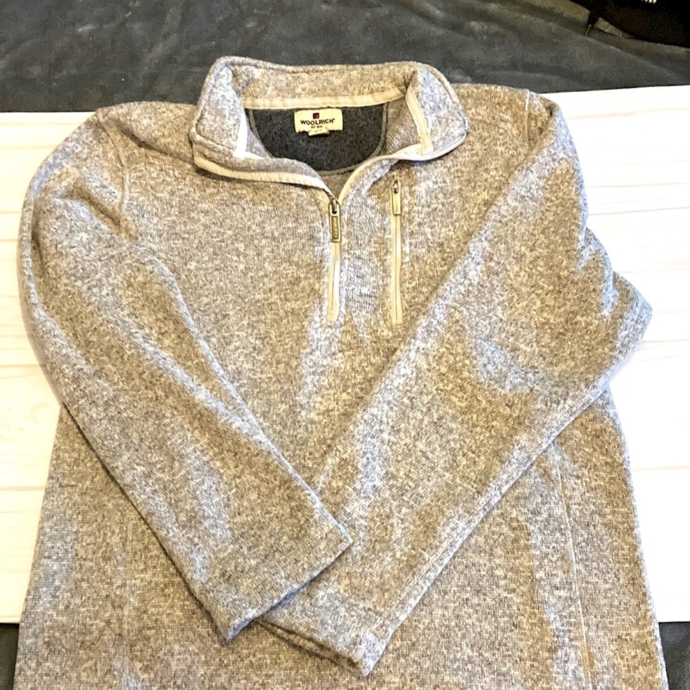 Woolrich grey Women’s Pullover-mixed with white color-front side zipper Size Med